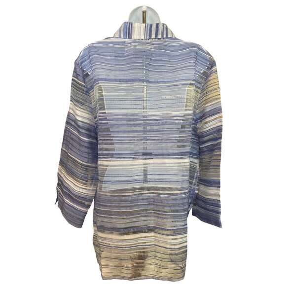 Alfred Dunner Womens Sheer Button Up Shirt 18 Striped Blue White Lightweight - Picture 2 of 6